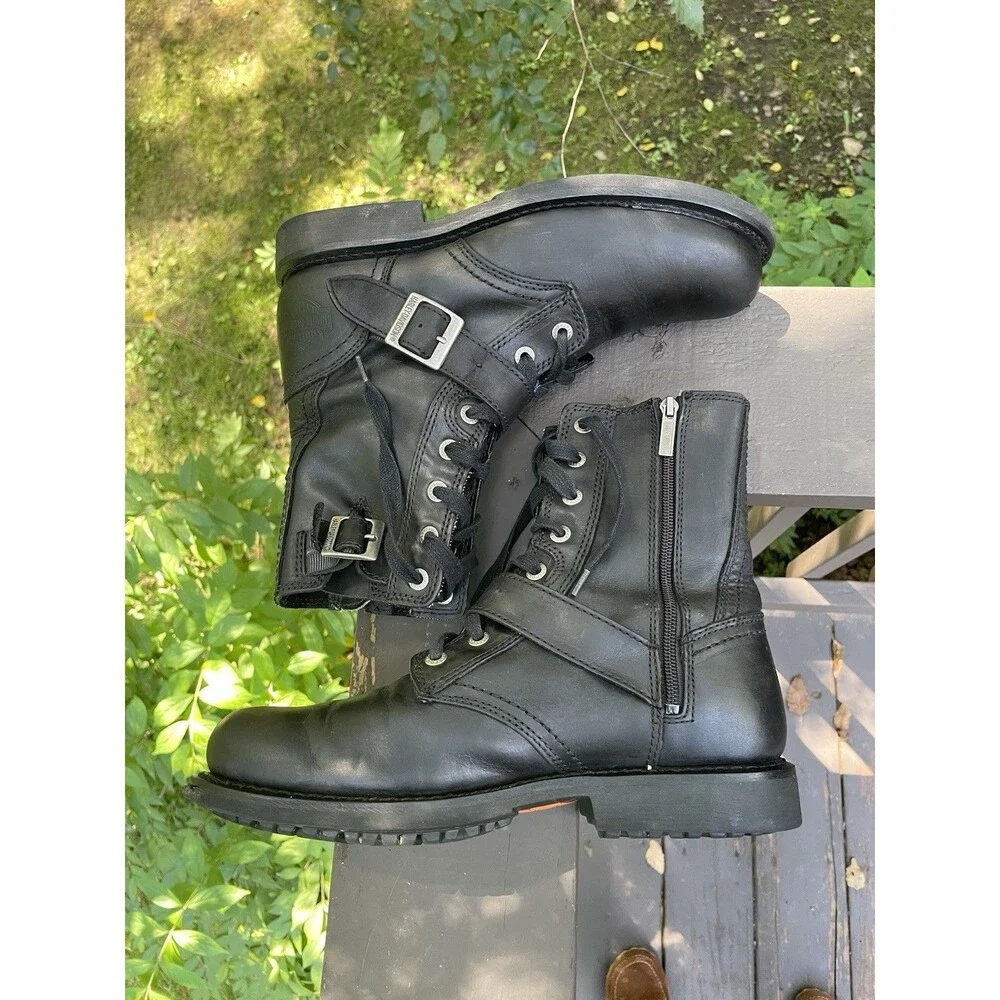 Harley Davidson Ranger Motorcycle Boots Men's 9.5 Black Leather Side Zip Biker